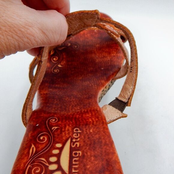 Spring Step Gardenia Leather Tan Brown Slip On Wedge Heel Sandal Size 40 - Picture 13 of 13
